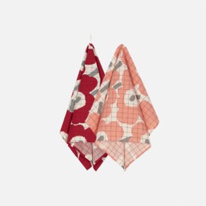 Set von zwei Küchentüchern Pieni Unikko, Apricot/Weinrot | Marimekko